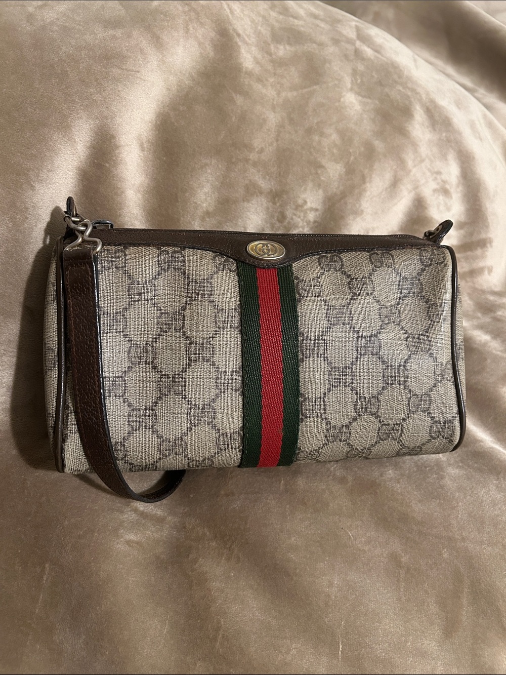 Gucci GG Tan Supreme Sherry Web Crossbody Bag
